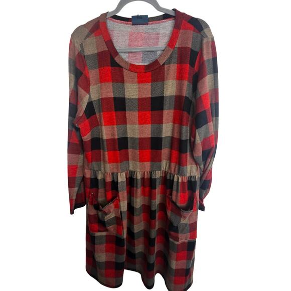 Modcloth Dress Women Plus Size 2X? Red Check Knit Shift Dress Pockets Academia - Picture 1 of 8